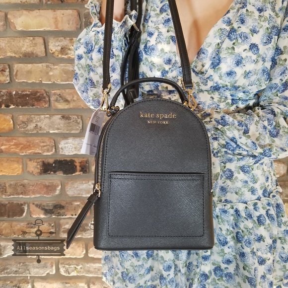 Kate Spade Mini Convertible Backpack BLACK Leather - Picture 6 of 12